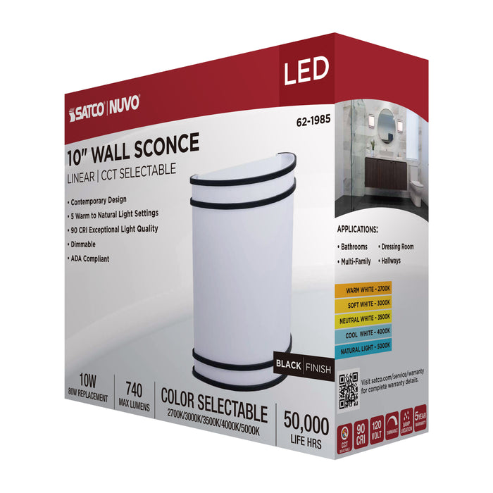 SATCO/NUVO Glamour LED Wall Sconce CCT Selectable 2700K/3000K/3500K/4000K/5000K Black Finish (62-1985)