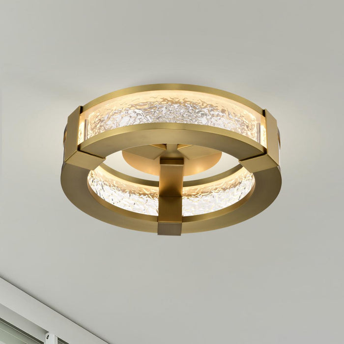 SATCO/NUVO Darrow 13 Inch LED Flush Mount Vintage Brass Acrylic Panels (62-2012)