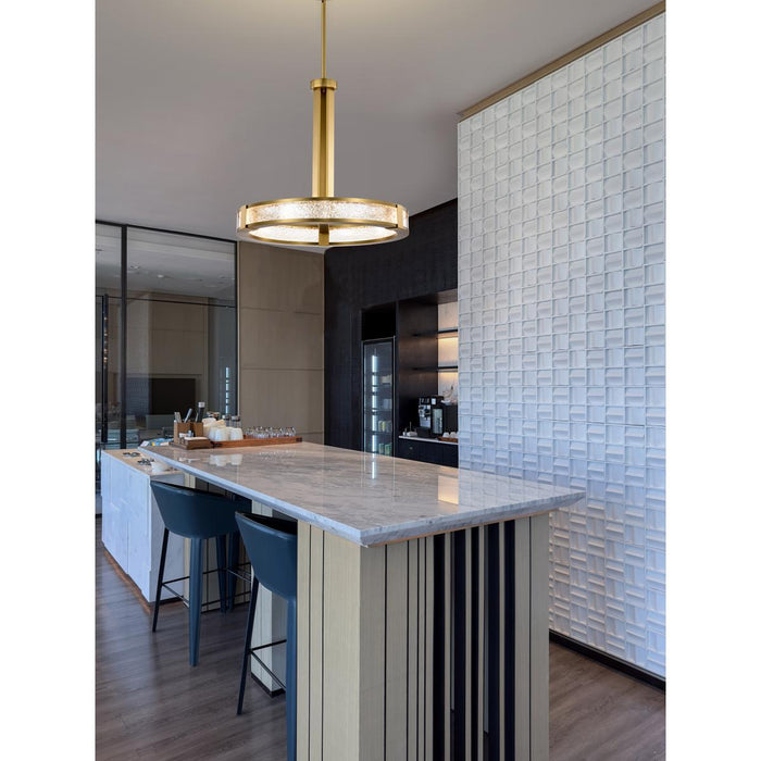 SATCO/NUVO Darrow 24 Inch LED Pendant Vintage Brass Etched Acrylic Panels (62-2013)