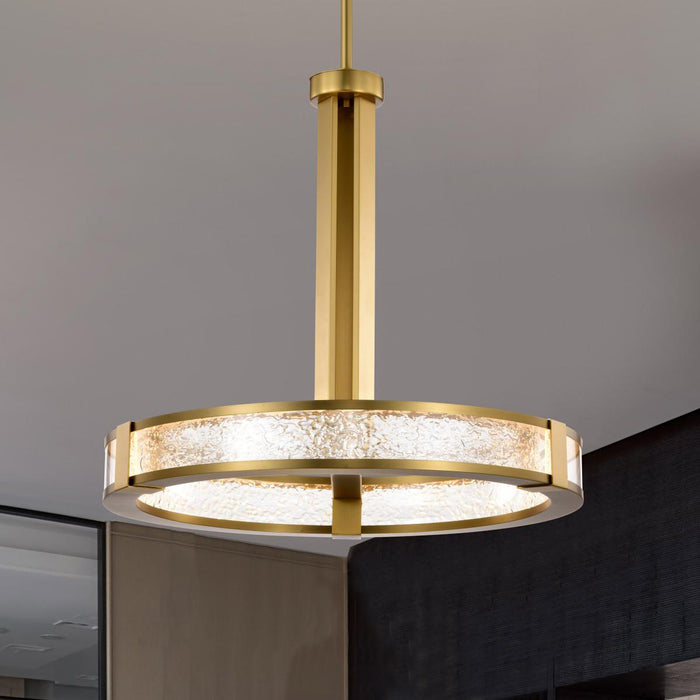 SATCO/NUVO Darrow 24 Inch LED Pendant Vintage Brass Etched Acrylic Panels (62-2013)