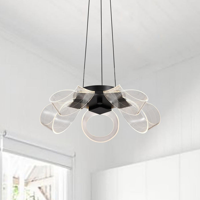 SATCO/NUVO Barnett 21 Inch LED 5-Light Chandelier Matte Black Etched Acrylic Lens (62-2036)