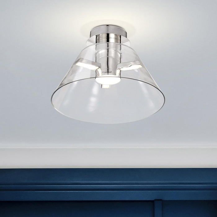 SATCO/NUVO Edmond 14 Inch LED Semi Flush Polished Nickel With Clear Glass (62-2053)