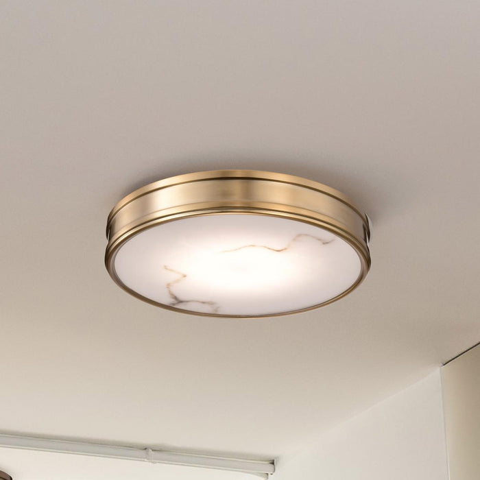 SATCO/NUVO Kendall 14 Inch LED Flush Mount Burnished Brass With Alabaster Glass (62-2121)