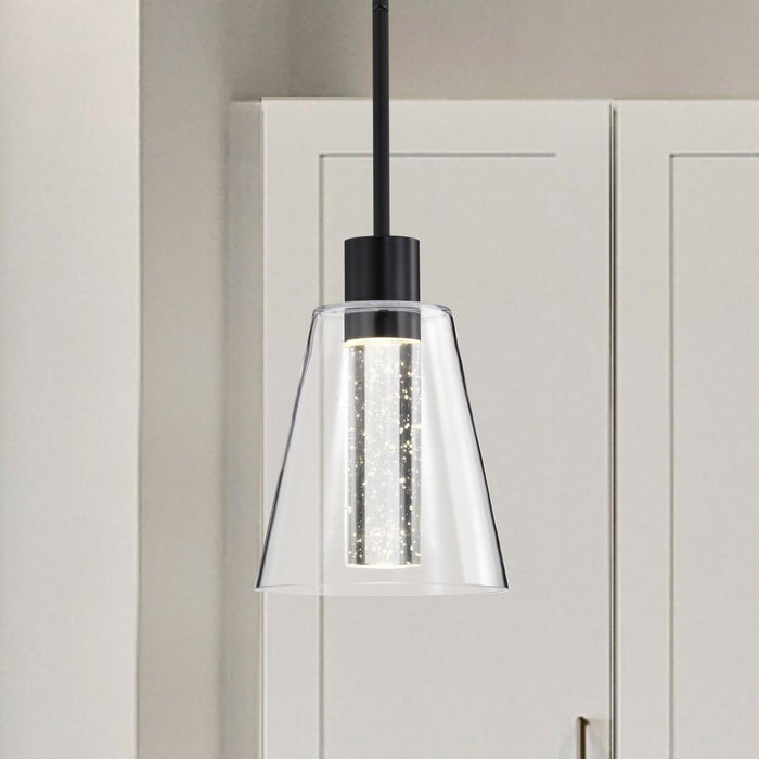 SATCO/NUVO Aura 7 Inch LED Pendant Matte Black K9 Bubble Crystal 3000K (62-2171)
