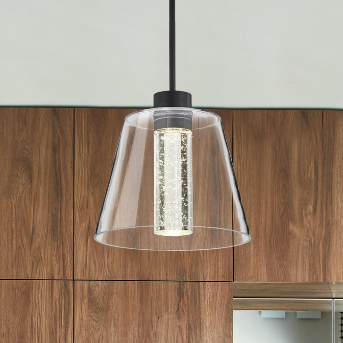 SATCO/NUVO Aura 12 Inch LED Pendant Matte Black K9 Bubble Crystal 3000K (62-2172)