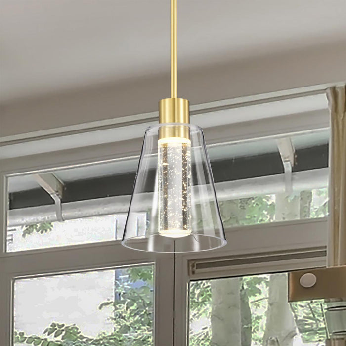 SATCO/NUVO Aura 7 Inch LED Pendant Brushed Brass K9 Bubble Crystal 3000K (62-2181)