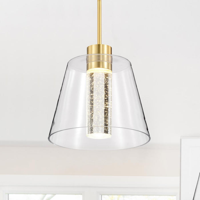SATCO/NUVO Aura 12 Inch LED Pendant Brushed Brass K9 Bubble Crystal 3000K (62-2182)