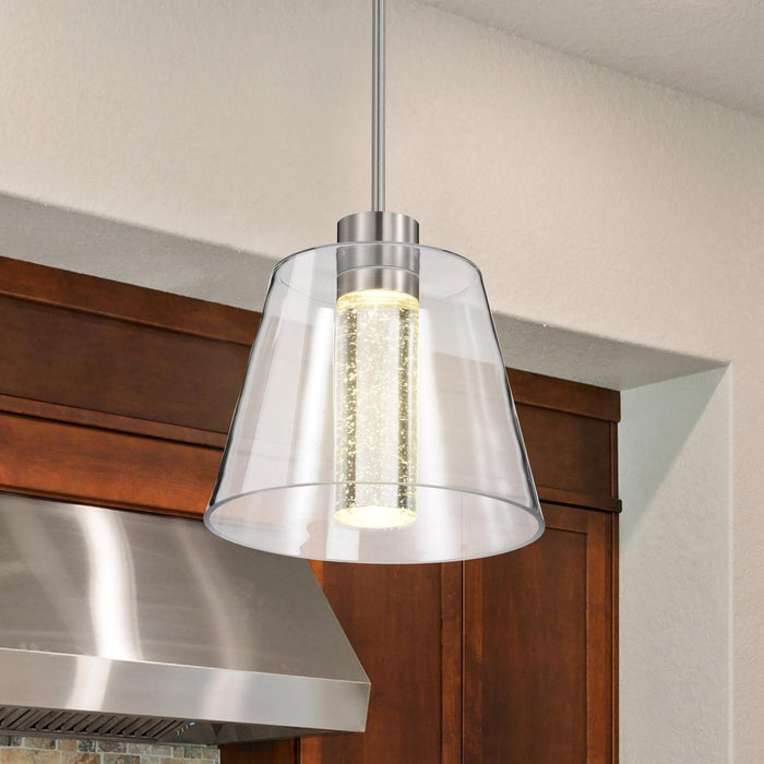 SATCO/NUVO Aura 12 Inch LED Pendant Brushed Nickel K9 Bubble Crystal 3000K (62-2192)
