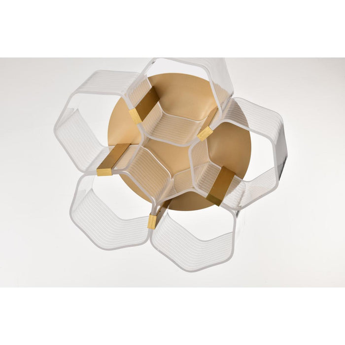 SATCO/NUVO Kenzo LED 5-Light Flush Mount 34W 3000K 90 CRI Vintage Brass Finish Light Guide Panel (62-2401)