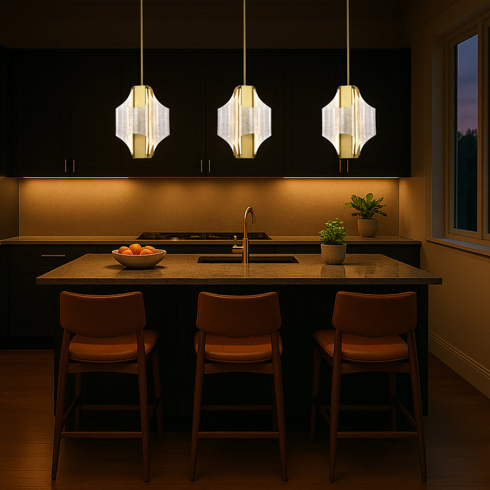 SATCO/NUVO Idris LED 4-Light Pendant Vintage Brass Finish Light Guide Panels (62-2412)
