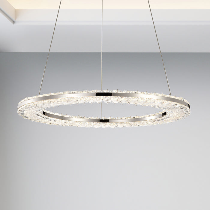 SATCO/NUVO Nova LED 23 Inch Round Pendant Polished Nickel Finish K9 Crystal (62-2446)