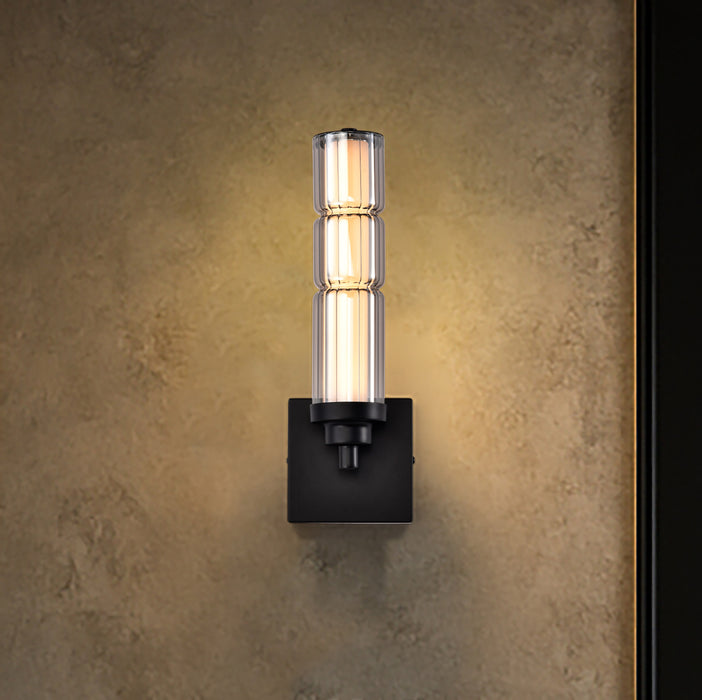 SATCO/NUVO Evander LED Wall Sconce Matte Black Finish Smoked Glass (62-2453)