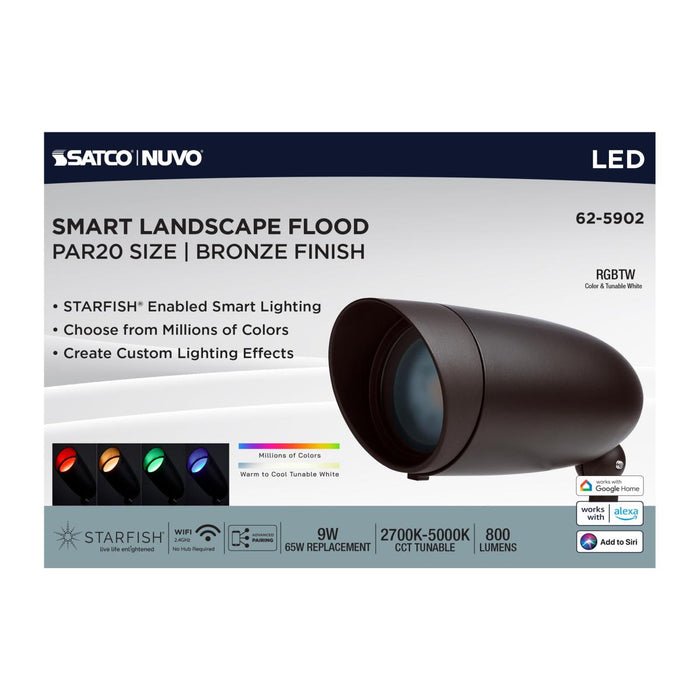 SATCO/NUVO 9W LED Landscape Floodlight RGB And 2700K-5000K Tunable White PAR20 Bronze (62-5902)