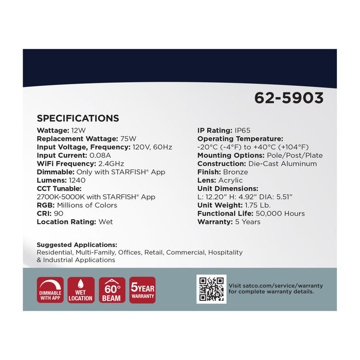 SATCO/NUVO 12W LED Landscape Floodlight RGB And 2700K-5000K Tunable White PAR30 Bronze (62-5903)