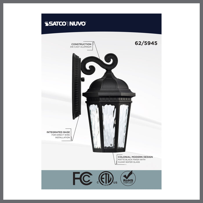 SATCO/NUVO East River Collection 1-Light Outdoor Small Wall Fixture LED Smart - Starfish RGBTW CCT Selectable Matte Black Clear Water Glass (62-5945)