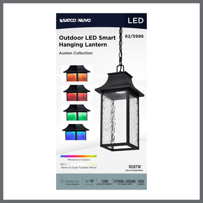 SATCO/NUVO Austen Collection 1-Light Outdoor Hanging Fixture LED Smart - Starfish RGBTW CCT Selectable Matte Black Clear Water Glass (62-5996)