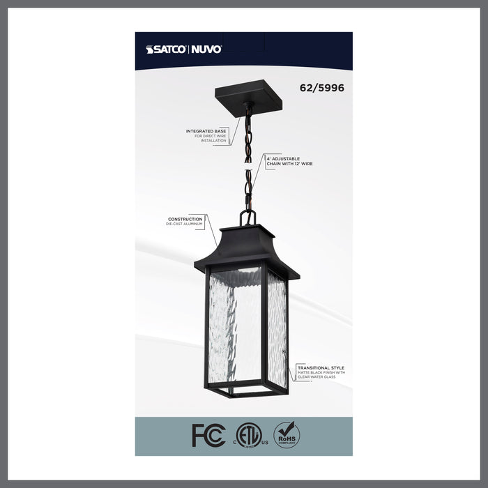 SATCO/NUVO Austen Collection 1-Light Outdoor Hanging Fixture LED Smart - Starfish RGBTW CCT Selectable Matte Black Clear Water Glass (62-5996)