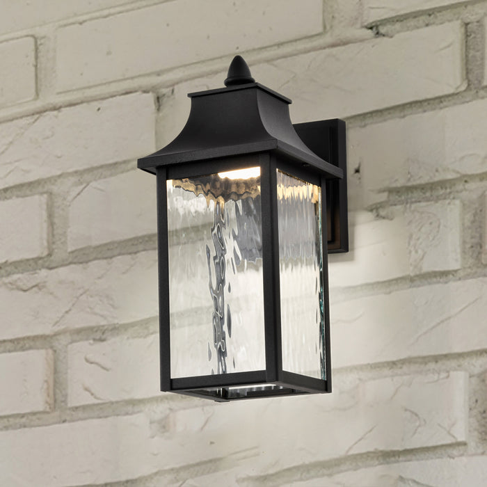 SATCO/NUVO Austen Collection 1-Light Outdoor Small Wall Fixture LED Smart - Starfish RGBTW CCT Selectable Matte Black Clear Water Glass (62-5997)