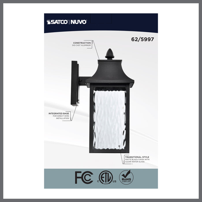 SATCO/NUVO Austen Collection 1-Light Outdoor Small Wall Fixture LED Smart - Starfish RGBTW CCT Selectable Matte Black Clear Water Glass (62-5997)