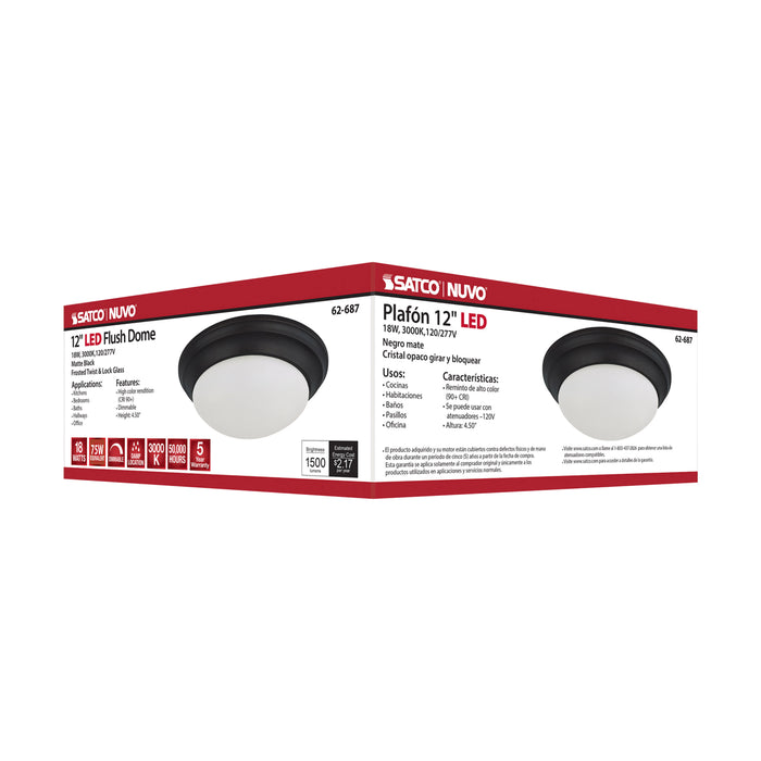 SATCO/NUVO 18W Flush Mount Twist And Lock Fixture LED 12 Inch Matte Black Finish Frosted Glass 1500Lm 3000K 90 CRI  (62-687)