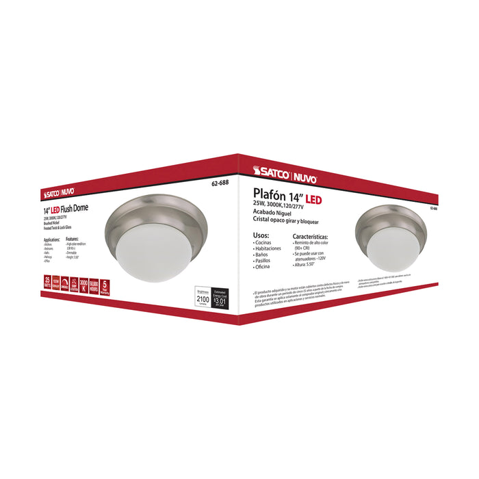 SATCO/NUVO 25W Flush Mount Twist And Lock Fixture LED 14 Inch Brushed Nickel Finish Frosted Glass 2100Lm 3000K 90 CRI (62-688)