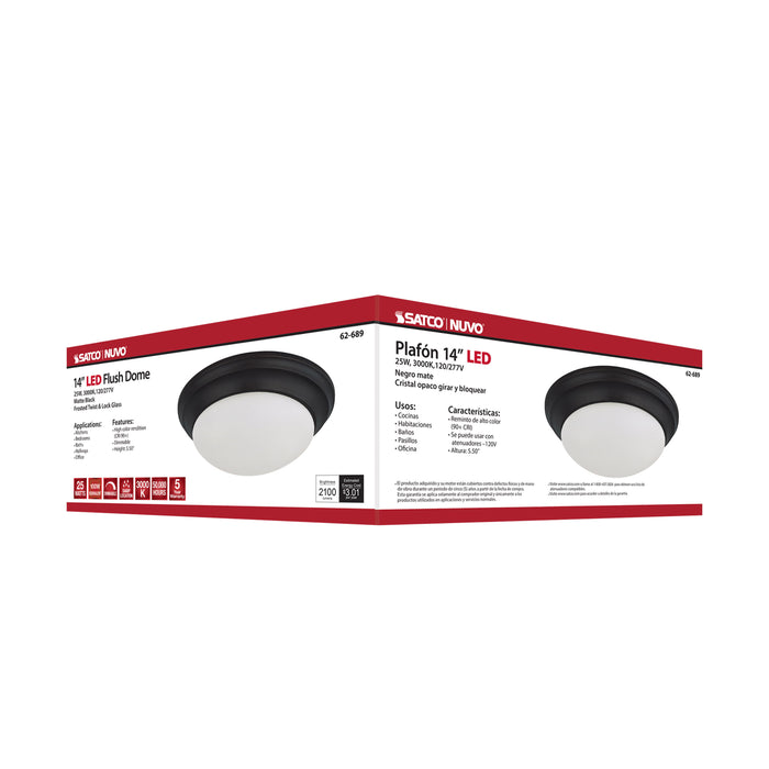 SATCO/NUVO 25W Flush Mount Twist And Lock Fixture LED 14 Inch Matte Black Finish Frosted Glass 2100Lm 3000K 90 CRI (62-689)