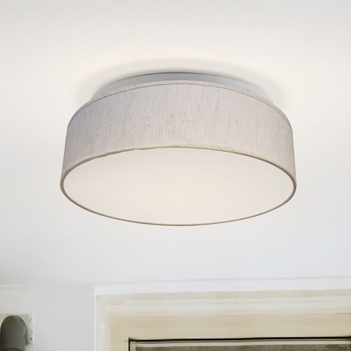 SATCO/NUVO 15 Inch CCT Selectable Fabric Drum LED Decor Flush Mount Fixture Beige Fabric Shade Acrylic Diffuser (62-998)