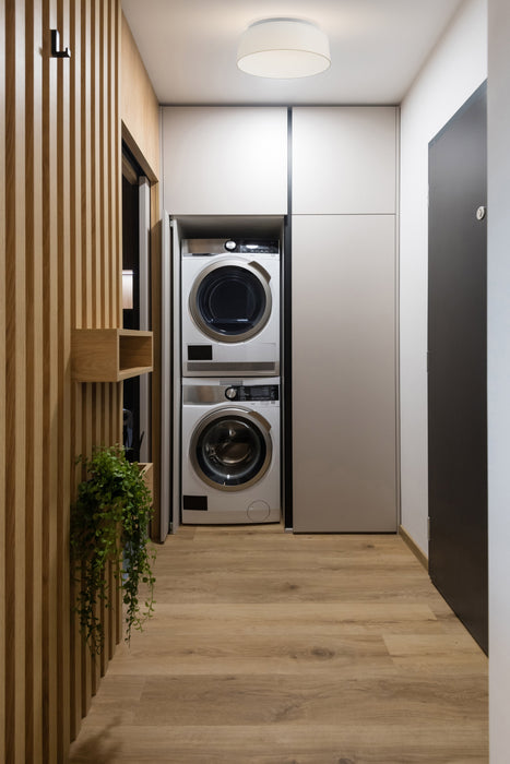 SATCO/NUVO 15 Inch CCT Selectable Fabric Drum LED Decor Flush Mount Fixture White Fabric Shade Acrylic Diffuser (62-999)