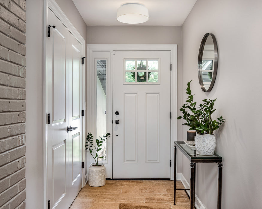 SATCO/NUVO 15 Inch CCT Selectable Fabric Drum LED Decor Flush Mount Fixture White Fabric Shade Acrylic Diffuser (62-999)