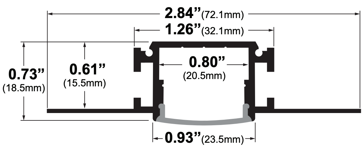 specialtyLED Linear Channel Extruded Aluminum Recessed Mud-In Drywall Mount With Dome Lens Milky White Polycarbonate Lens Clear Anodized Silver (LCH-620)