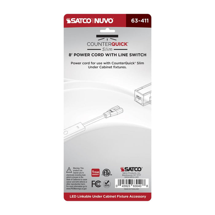 SATCO/NUVO 8-Foot Power Cord Line Switch White Finish (63-411)