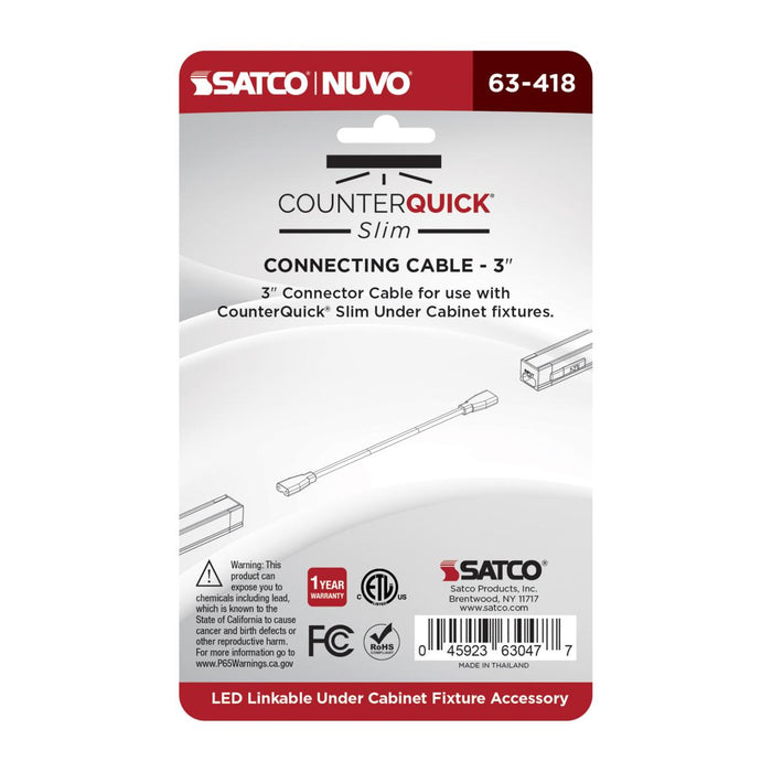 SATCO/NUVO Connecting Cable 3-Inch White Finish (63-418)