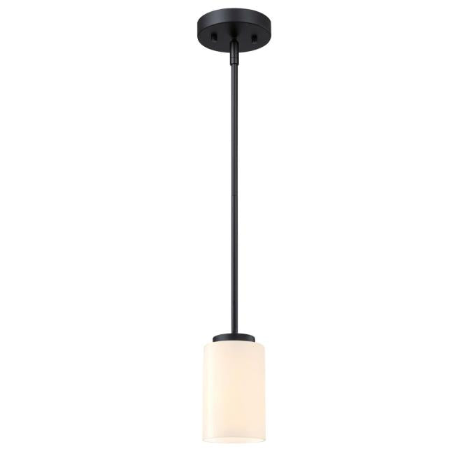 Westinghouse Shamus One-Light Indoor Mini Pendant Matte Black Finish White Opal Glass (63186LE)