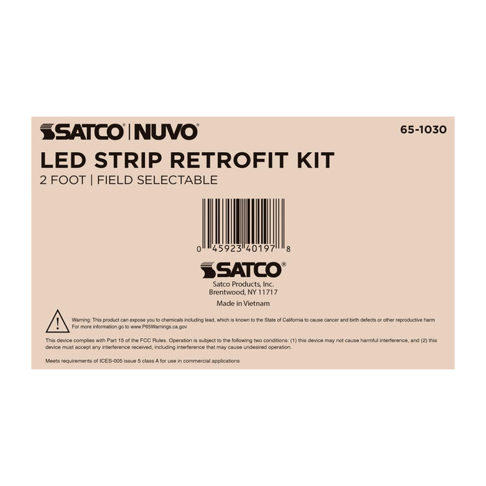 SATCO/NUVO 2 Foot LED Strip Retrofit Kit Wattage/CCT Selectable 15W/20W/25W 3500K/4000K/5000K 120-277V 80 CRI 0-10V Dimming White (65-1030)