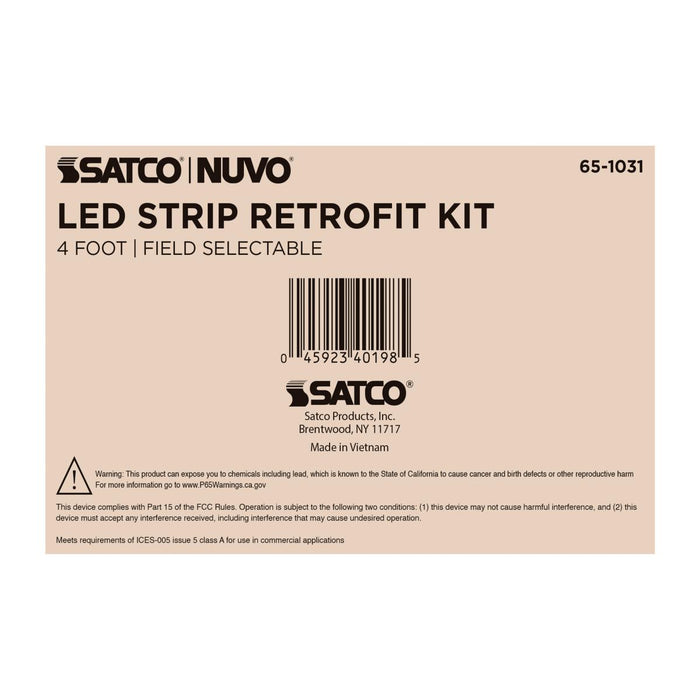 SATCO/NUVO 4 Foot LED Strip Retrofit Kit Wattage/CCT Selectable 30W/40W/50W 3500K/4000K/5000K 120-277V 80 CRI 0-10V Dimming White (65-1031)