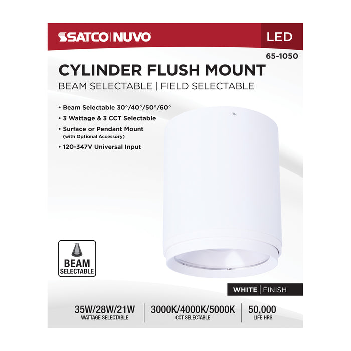 SATCO/NUVO LED Flush Mount Cylinder Wattage/CCT Selectable 35W/28W/21W 3000K/4000K/5000K 80 CRI 120-347V White (65-1050)