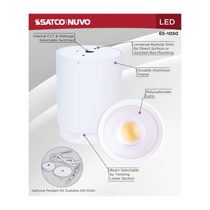 SATCO/NUVO LED Flush Mount Cylinder Wattage/CCT Selectable 35W/28W/21W 3000K/4000K/5000K 80 CRI 120-347V White (65-1050)