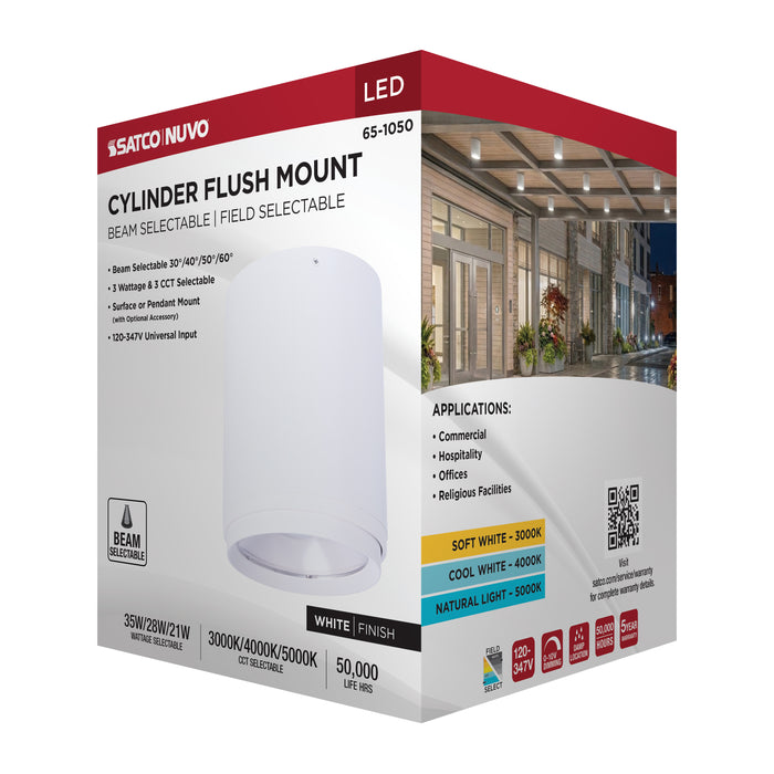 SATCO/NUVO LED Flush Mount Cylinder Wattage/CCT Selectable 35W/28W/21W 3000K/4000K/5000K 80 CRI 120-347V White (65-1050)