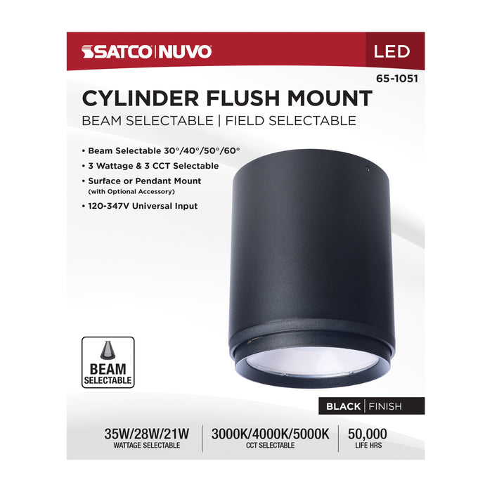 SATCO/NUVO LED Flush Mount Cylinder Wattage/CCT Selectable 35W/28W/21W 3000K/4000K/5000K 80 CRI 120-347V Black (65-1051)