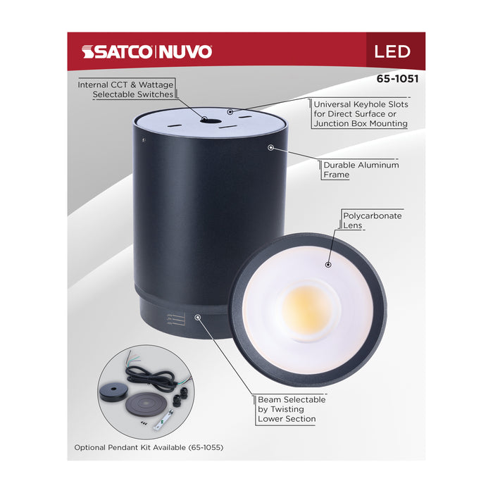 SATCO/NUVO LED Flush Mount Cylinder Wattage/CCT Selectable 35W/28W/21W 3000K/4000K/5000K 80 CRI 120-347V Black (65-1051)