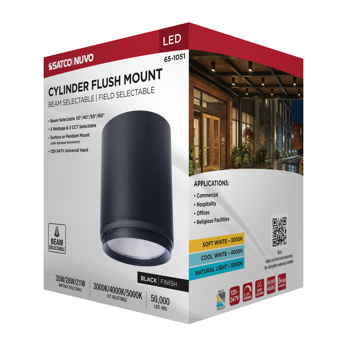 SATCO/NUVO LED Flush Mount Cylinder Wattage/CCT Selectable 35W/28W/21W 3000K/4000K/5000K 80 CRI 120-347V Black (65-1051)