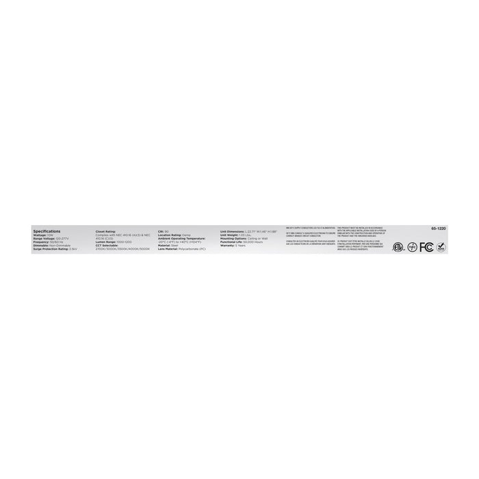 SATCO/NUVO LED 2 Foot Strip Light 10W CCT Selectable 2700K/3000K/3500K/4000K/5000K White Finish 120-277V (65-1220)