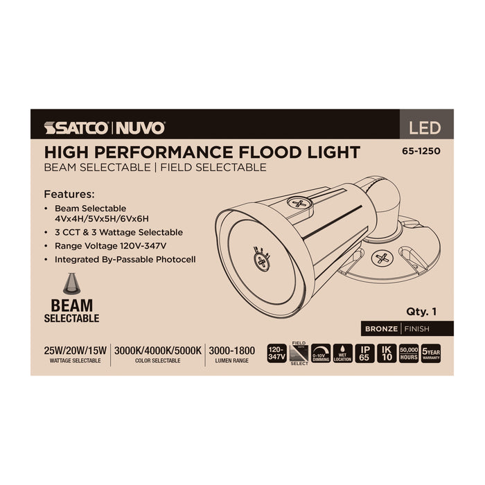 SATCO/NUVO LED Flood Wattage/CCT Selectable 25W/20W/15W 3000K/4000K/5000K 0-10V Dimming 70 CRI Bronze (65-1250)