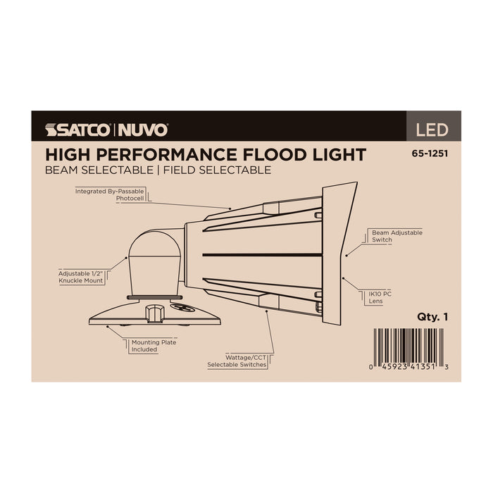 SATCO/NUVO LED Flood Wattage/CCT Selectable 25W/20W/15W 3000K/4000K/5000K 0-10V Dimming 70 CRI Black (65-1251)