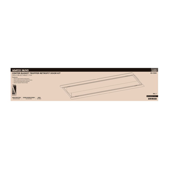 SATCO/NUVO LED 1X4 Center Basket Troffer Retrofit Kit Wattage/CCT Selectable 40W/30W/20W 3500K/4000K/5000K Dimmable 120-277V Matte White Finish (65-1300)