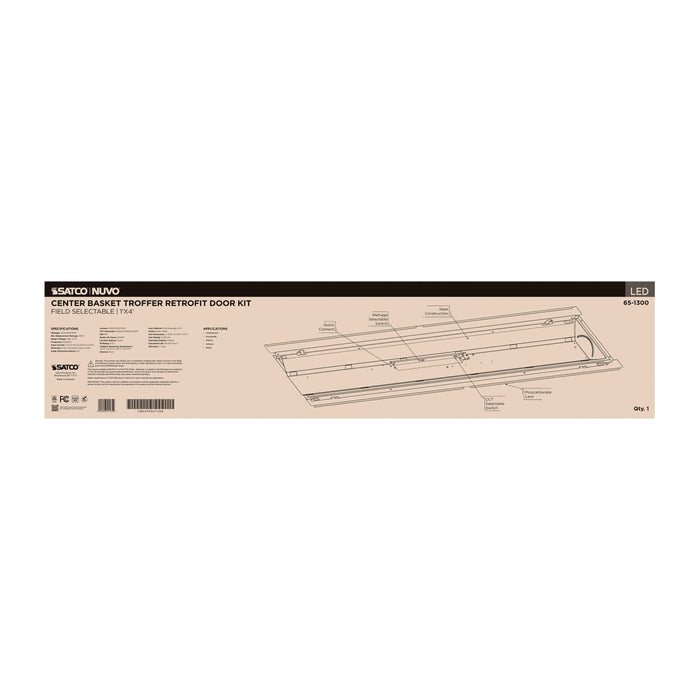 SATCO/NUVO LED 1X4 Center Basket Troffer Retrofit Kit Wattage/CCT Selectable 40W/30W/20W 3500K/4000K/5000K Dimmable 120-277V Matte White Finish (65-1300)