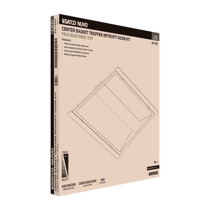 SATCO/NUVO LED 2X2 Center Basket Troffer Retrofit Kit Wattage/CCT Selectable 40W/30W/20W 3500K/4000K/5000K Dimmable 120-277V Matte White Finish (65-1301)