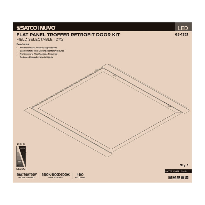 SATCO/NUVO LED 2X2 Flat Panel Troffer Retrofit Kit Wattage/CCT Selectable 40W/30W/20W 3500K/4000K/5000K Dimmable 120-277V Matte White Finish (65-1321)