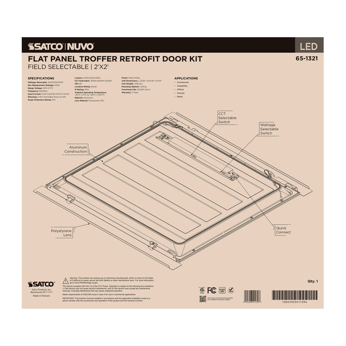 SATCO/NUVO LED 2X2 Flat Panel Troffer Retrofit Kit Wattage/CCT Selectable 40W/30W/20W 3500K/4000K/5000K Dimmable 120-277V Matte White Finish (65-1321)