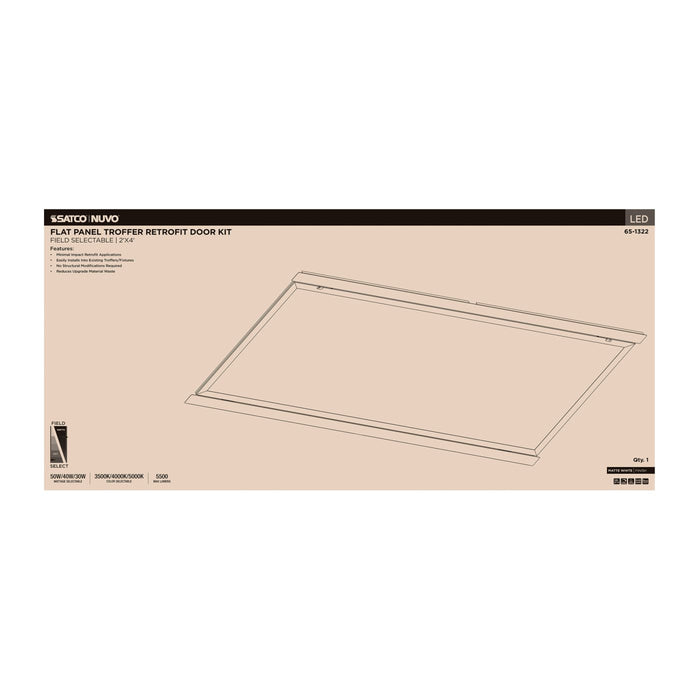 SATCO/NUVO LED 2X4 Flat Panel Troffer Retrofit Kit Wattage/CCT Selectable 50W/40W/30W 3500K/4000K/5000K Dimmable 120-277V Matte White Finish (65-1322)